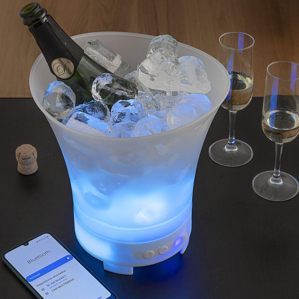 Cubitera LED con Altavoz Recargable