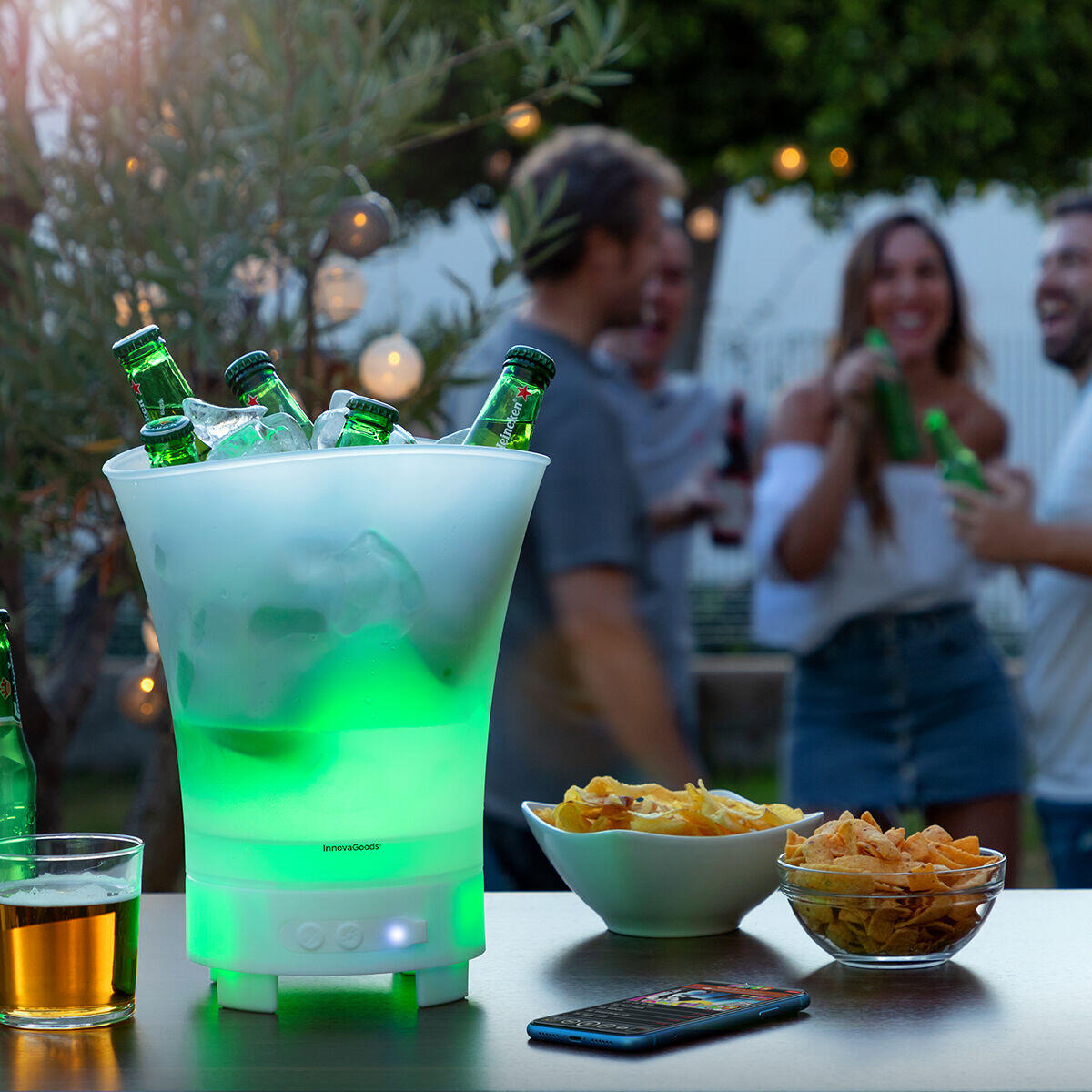 Cubitera LED con Altavoz Recargable